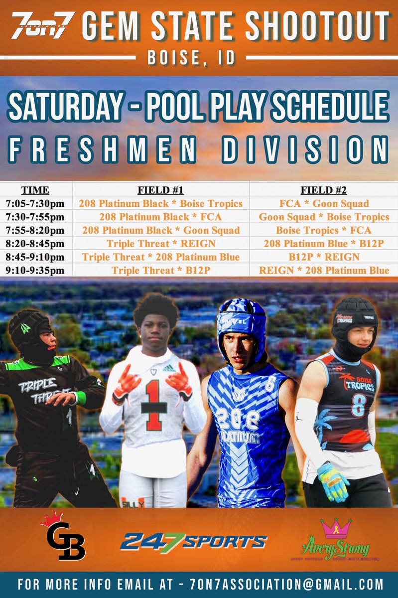 The7on7NW's tweet photo. Gem State Shootout High School Division schedules are ready ‼️ 

Going to be a fun weekend in Boise☀️🏈📈 https://t.co/rQ5nD8Hdx1