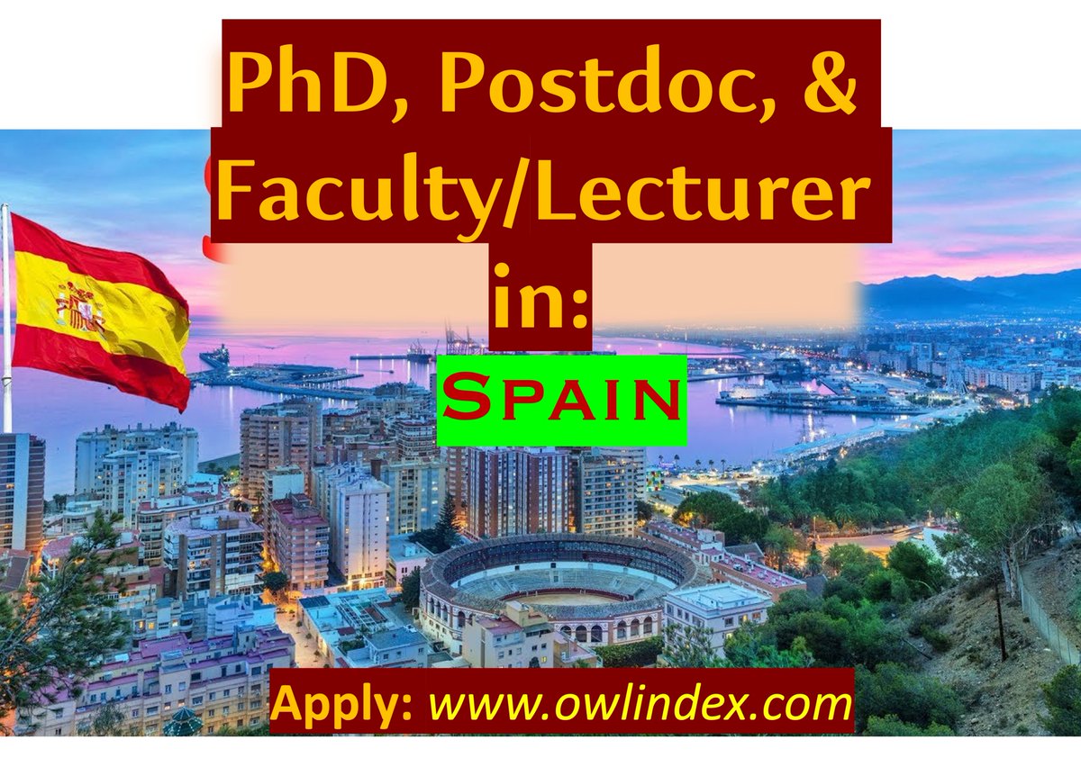 97 PhD, Postdoc, & Faculty/Lecturer positions Spain: owlindex.com/oi/v8wa09GC

#owlindex #PhD #PhDposition #phdresearch #phdjobs #postdoc #postdocs #Research #positions #researchers #Faculty #Assistant #Associate #facultyjobs #facultyrecruitment #Spain #Spainjobs @owlindex