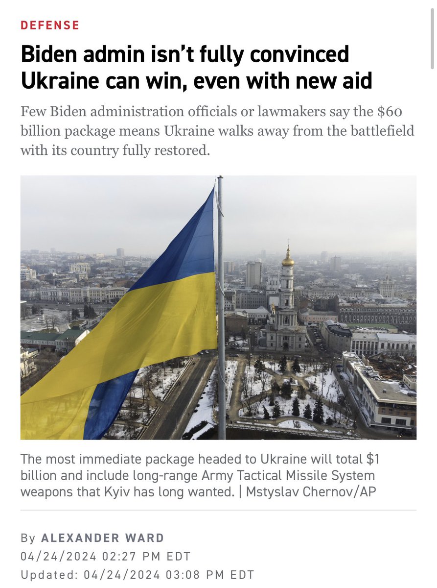 Of course Joe Biden’s White House only admits this after Congress passes $60 BILLION in new aid for Ukraine. politico.com/news/2024/04/2…