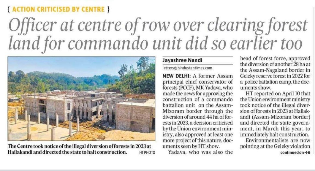 How Assam's ex-PCCF flouted rules and allowed construction of commando/police battalions in reserved forests in not one but at least two instances.......the same officer was made special chief secretary (forest) following his retirement. In today's @htTweets by @jayashreenandi