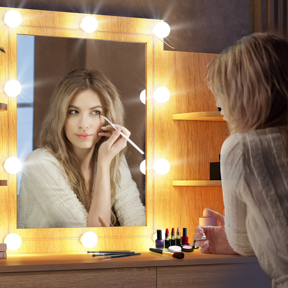 Dressing Table Makeup Mirrored Lighting Vanity Dresser Set Bedroom with Stool Drawers Oak bit.ly/4ajkCuF #dresser #dressingtable #dressingstool #makeuplovers #eastergifts