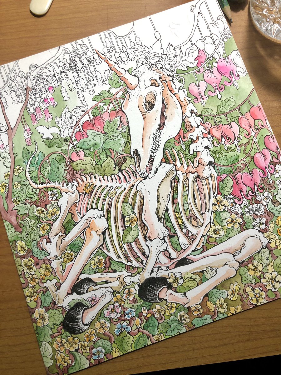 Working on this unicorn skeleton painting.. hoping to finish soooon 
#skeleton #unicorn #unicornart #unicornartwork #skeletonart #skeletondrawing #skeletonartwork  #watercolopainting #watercolorillustration #watercolorartist