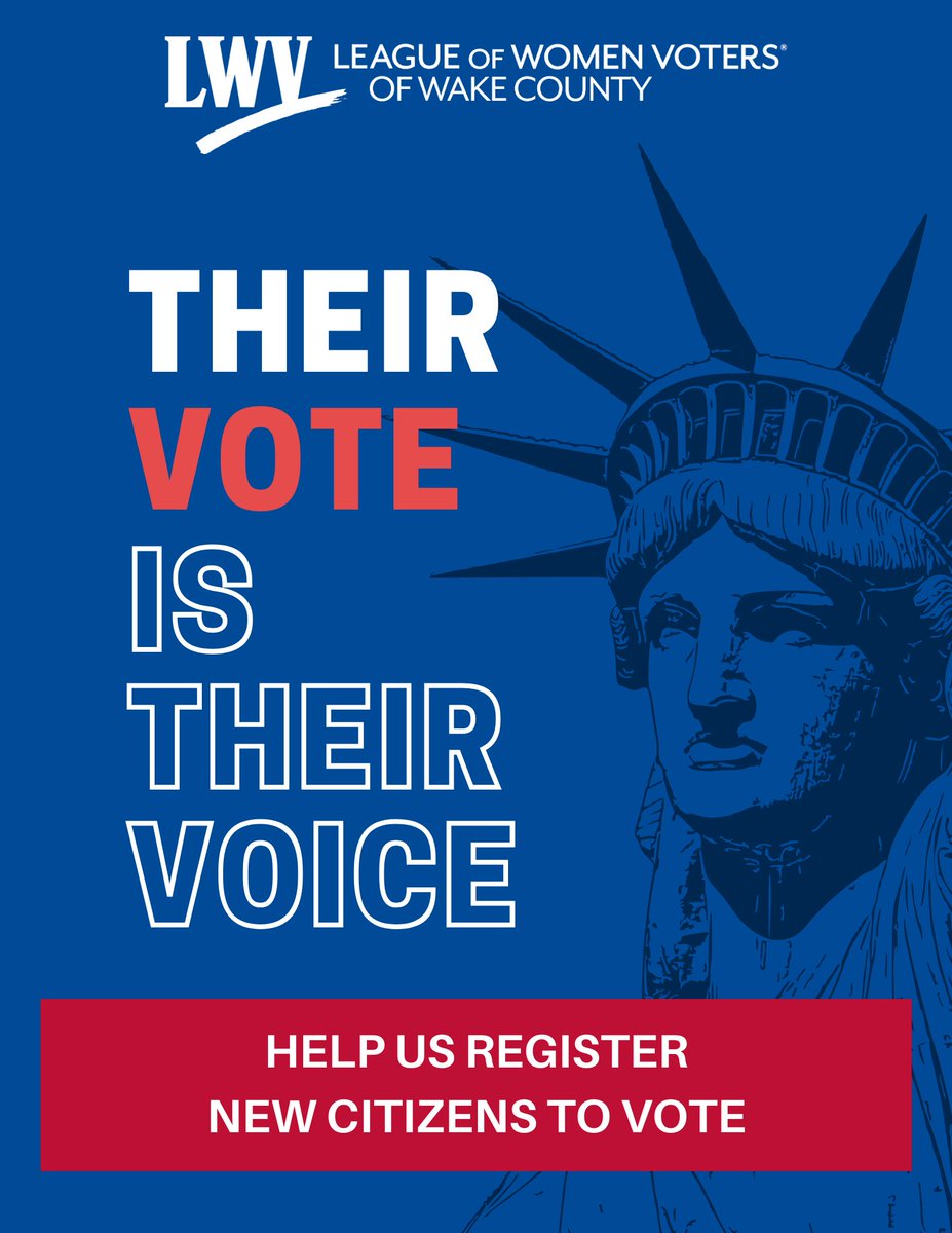 Join us to register voters indoors at rolling oath ceremonies on May 6th at the US Citizens and Immigration office, 301 Roycroft Drive in Durham. Join us by visiting our Volunteering tab on our website, or goin here: tinyurl.com/2ftmy29t