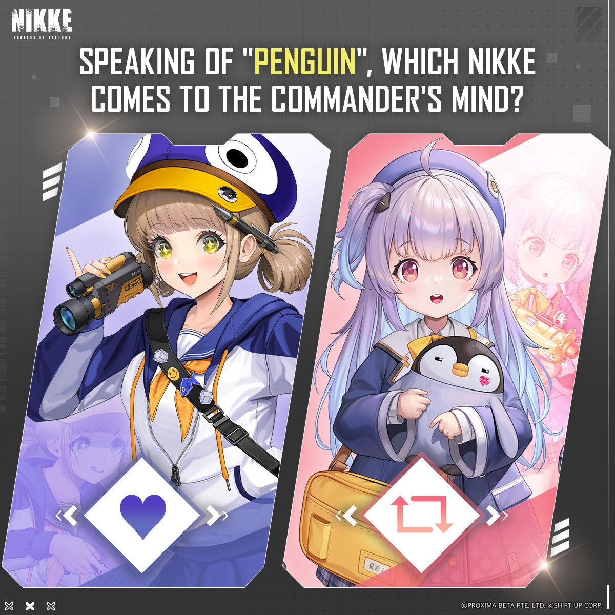 【Penguin Day Voting】 Speaking of penguins, which Nikke comes to the Commander's mind? 🤔 ❤️ Like for Novel 🌐 Repost for Rei Commanders, take it away! #NIKKE #NIKKEAnniversary #WorldPenguinDay