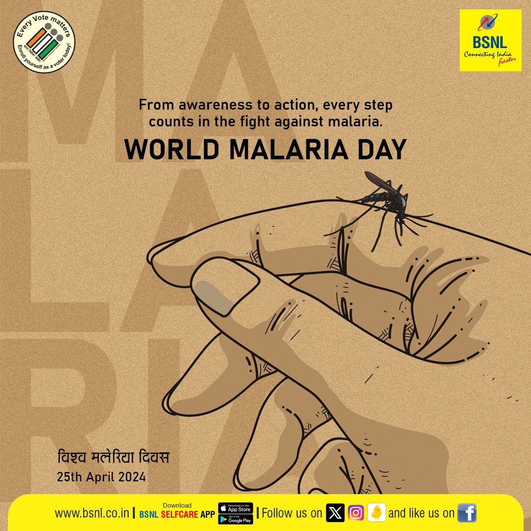 Let's honor the progress made in the fight against #Malaria while recognizing the challenges that remain. Let's join hands to accelerate efforts, innovate solutions, and save lives. #WorldMalariaDay #BSNL @MoHFW_INDIA