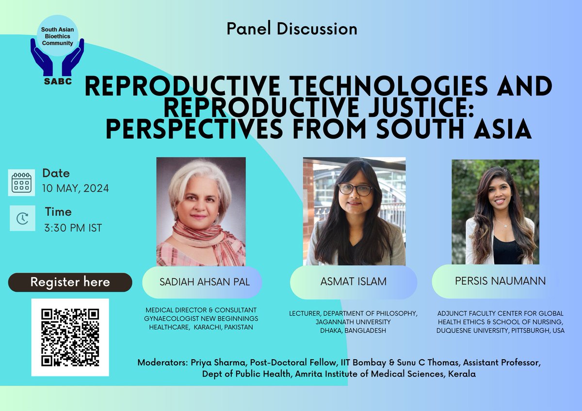 SABC South Asian Bioethics Community (@asiansabc) on Twitter photo Join us for the panel discussion on 10 May 2024 @ 3:30 pm IST, on Reproductive Technologies and Reproductive Justice. Register:docs.google.com/forms/d/1TTMrX…
@Supriya_S5 @sunucthomas <a href="/cbec_siut/">Centre of Biomedical Ethics and Culture, SIUT</a> <a href="/IndJMedEthics/">Ind J Med Ethics</a> <a href="/ec_bioethicsnet/">Early Career Bioethics Network</a> <a href="/Roshni_Babu/">Roshni Babu</a> Join us for the panel discussion on 10 May 2024 @ 3:30 pm IST, on Reproductive Technologies and Reproductive Justice. Register:docs.google.com/forms/d/1TTMrX…
@Supriya_S5 @sunucthomas <a href="/cbec_siut/">Centre of Biomedical Ethics and Culture, SIUT</a> <a href="/IndJMedEthics/">Ind J Med Ethics</a> <a href="/ec_bioethicsnet/">Early Career Bioethics Network</a> <a href="/Roshni_Babu/">Roshni Babu</a>