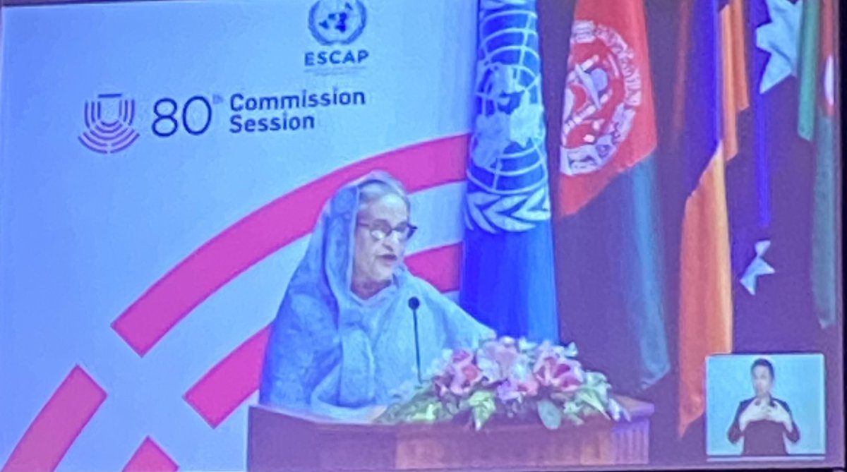 Honourable PM of Bangladesh, a founding member of BIMSTEC, addressing the 80th Session of the UN Economic and Social Commission for Asia and the Pacific (UNESCAP) at Bangkok
