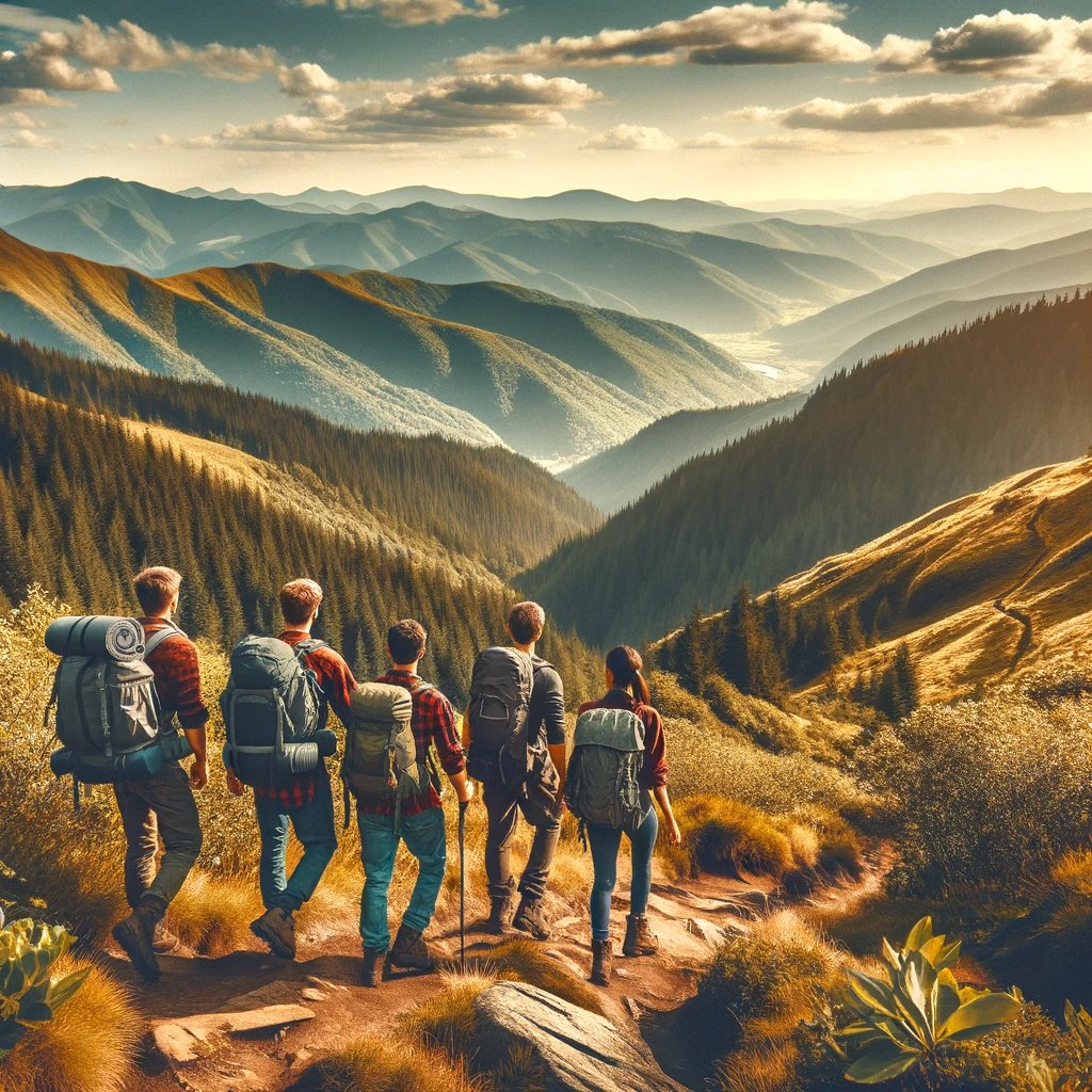 Adventure awaits on the mountain trail! 🏞️🥾 Join friends as they explore rolling hills, dense forests, and clear skies. #HikingAdventures #MountainTrails #OutdoorExploration