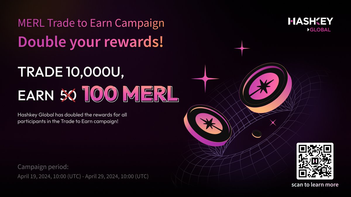 🎉 Double the Rewards, Double the Fun with HashKey Global! 🌟 Trade 10,000 USDT and earn an amazing 100 $MERL—50 MERL plus an extra 50 MERL bonus! Don't miss out! Check your rewards now in the HashKey APP under 'Asset Management - My Assets - Funding Account'. 📅 Only until…