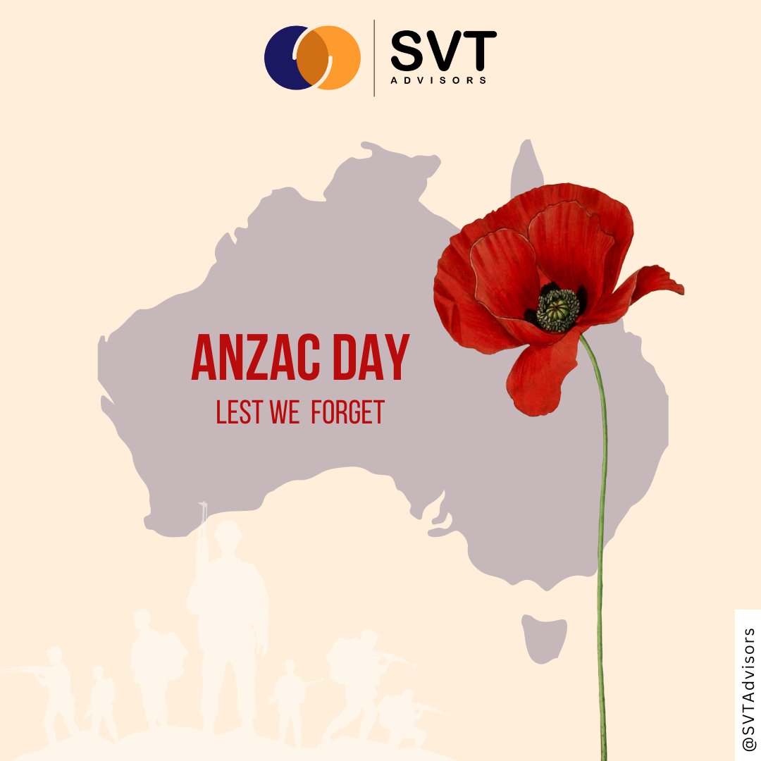Lest we forget. Honoring the bravery and sacrifice of our Anzacs on this solemn day.  🌺 

#SVT #SVTAdvisors #AnzacDay #LestWeForget #RememberingHeroes #WarHeroes #Australia #Anzacs