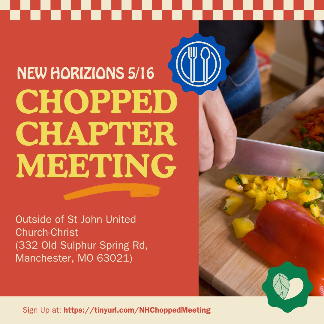 NewHorizonsOA's tweet photo. Head over to 332 Old Sulphur Spring Rd Manchester, MO 63021 for a competition in a round of Chopped! At our Chapter Meeting on May 16th, your team of Arrowmen will compete to try to become the Champion! The meeting will run from 6:30-8:00 pm Sign up at: https://t.co/DqzTmAkxkf. https://t.co/p3jwMz4jAv