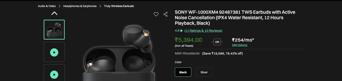 Sony XM4 'selling' for ₹5394 on Croma 👀
Not available at my pincode. See if they are delivering at yours (chances are very less though 🥲)