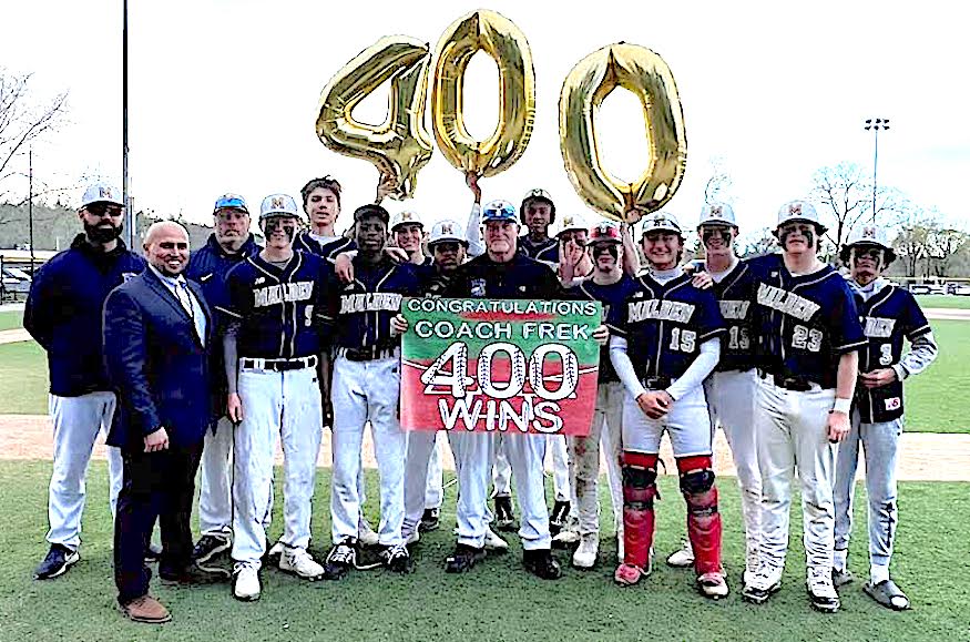 Congratulations to @MaldenHS_Sports Head Baseball Coach Steve Freker on his 400th career coaching victory! One of only 40 HS baseball coaches in Mass. state history with 400 or more wins. @BostonHeraldHS @BrianRoachJr @mattyfeld612 @GlobeSchools @SaugusSachemsAD @MCathletics1