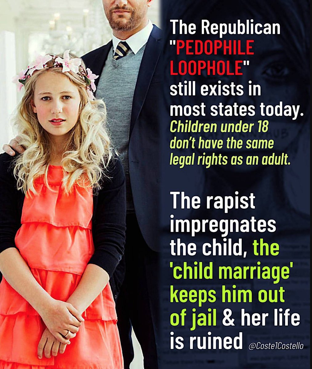 There are no fucking “child brides.” There are just little girls who are raped by pedophiles using “marriage” as legal cover to sexually abuse kids. It is bad enough that Republications sanction forced birth, but they also strip legal rights from kids to sanction their rapes…