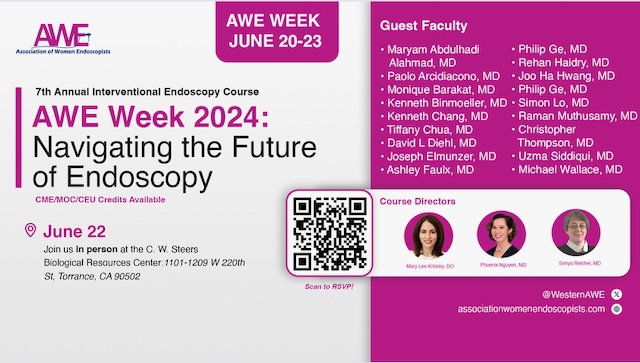 🌟 Excited for AWE Week 2024? Check out our packed agenda! 📅 Dive into sessions that promise to enlighten and inspire with innovative insights from endoscopic leaders! June 20-23rd! LA June 22nd! Register at associationwomenendoscopists.com