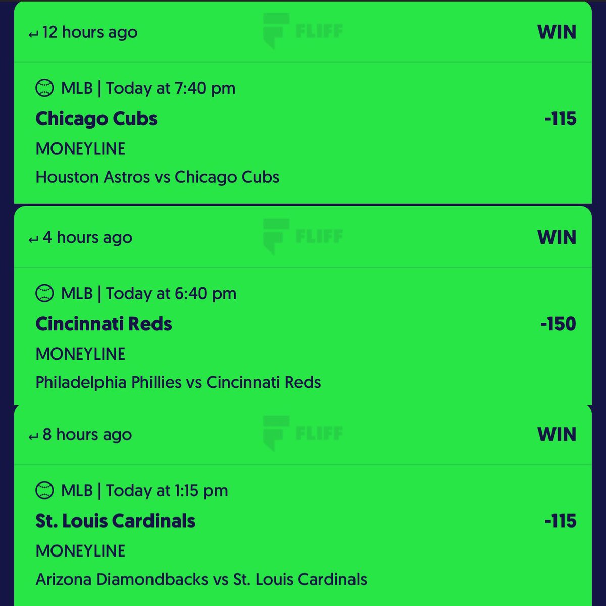 $300 TO SOMEONE THAT LIKES THIS POST WE JUST SWEPT FLIFF 🔥✅
3-0 BROOMSTICK FOLKS 🧹✅ 

3-0 FLIFF SWEEP🧹 ✅✅✅
CHC [-115] +1U✅✅
CIN [-150] +1U✅✅
STL [-115] +2U✅✅✅

Just published: SWEEEEP 🧹🧹✅✅✅ dubclub.win/r/NazEaster/?r…