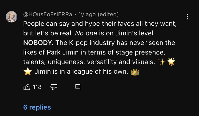 “Jimin is in a league of his own” 
Speak your truth