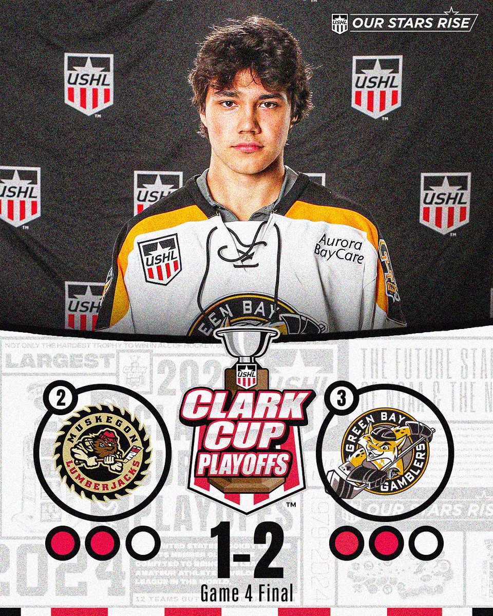 Some more heroics out of Green Bay tonight. Jayson Shaugabay helps @GamblersHockey to a game four win. One more game to determine the last team in the Conf. Finals!

#StarsRise | #ClarkCupPlayoffs