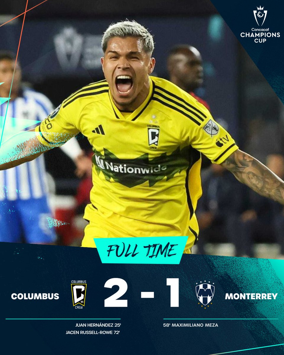 #ZONA3Deportes | ¡La Tripulación toma ventaja! 🟡⚫️⚽️🤠 La ida de las Semifinales de @TheChampions fue para el @ColumbusCrew que venció a @Rayados por 2 goles a 1. Hernández y Russell-Rowe marcaron por la Tripulación; Maxi Meza por la Pandilla. 📷 @TheChampions