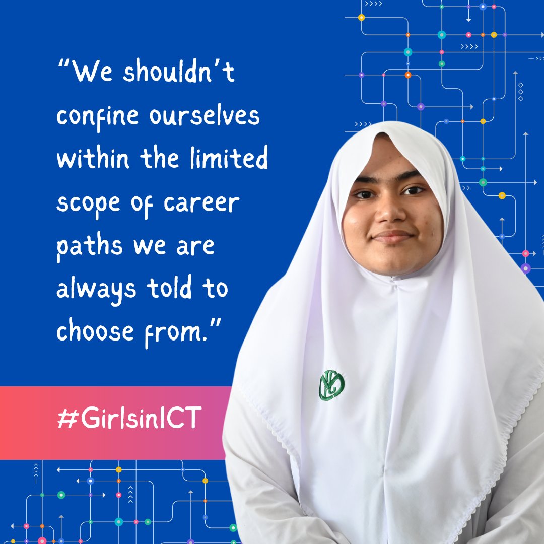 18-year-old Safa Rizan, participant of the #MakHer workshop is a biological science student interested in pursuing genetic engineering 👩‍🔬. Her message to young girls is to not to let anyone break their confidence. This #GirlsinICT Day, read her story 👉 unwo.men/zN7C50RnigB