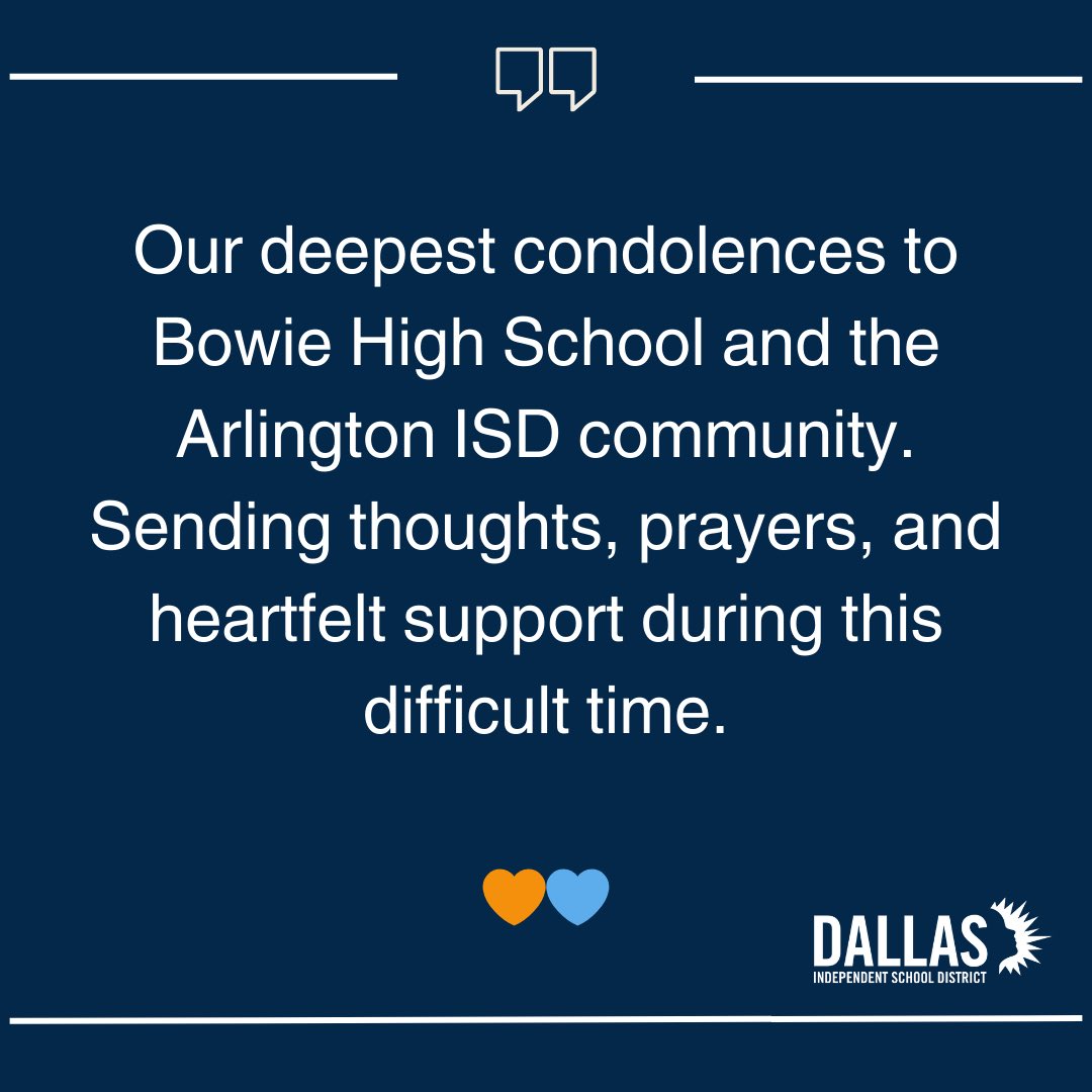 Our deepest condolences to Bowie High School and the Arlington ISD community. Sending thoughts, prayers, and heartfelt support during this difficult time. 🧡💙