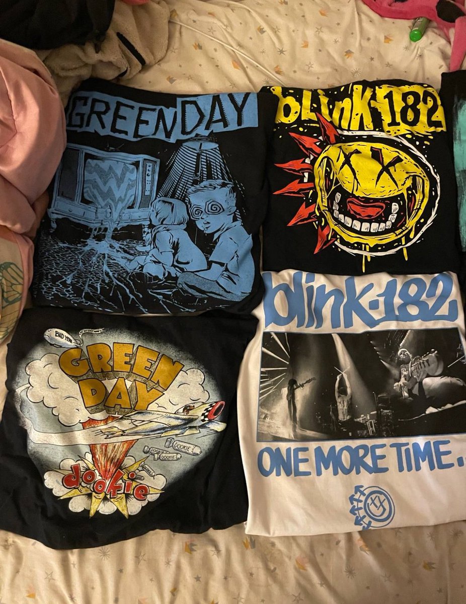 My T shirts. Green Day Blink 182, Guns N’ Roses, Metallica, and Kim Kardashian