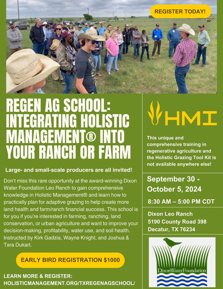 Don't miss this unique training opportunity that you won't find anywhere else! Get all the details here: holisticmanagement.org/txregenagschoo…
#regenerativeagriculture #holisticmanagement #Soil #cattle #sheep #livestock #goats #Ranching #farming