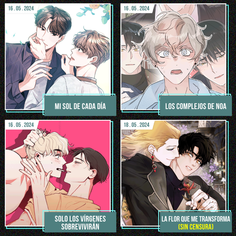 Lezhin_ES's tweet photo. ✨ 𝗡𝗨𝗘𝗩𝗢𝗦 𝗘𝗦𝗧𝗥𝗘𝗡𝗢𝗦
💪 ¡Mayo se viene con 19 nuevos estrenos!
👉 Nuevos capítulos todos los días en Lezhin ES: https://t.co/XnjS6dWaWV
#LezhinES #TioLezhin #NuevosBL #Estrenos #Mayo #Webtoons #WebtoonsBL #BL