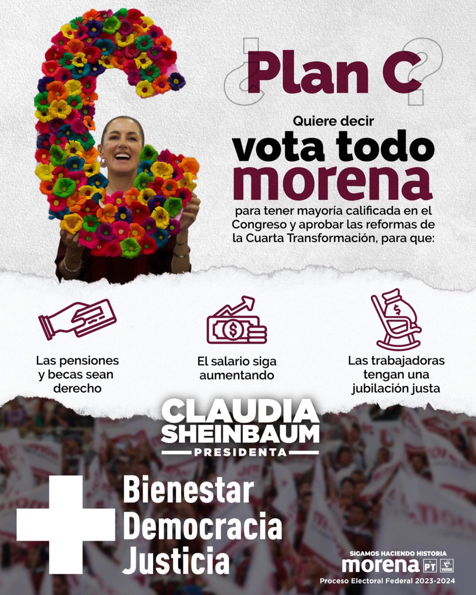 Claudiashein's tweet photo. Vamos a ganar la Presidencia de la República y el Plan C para todo México. Este 2 de junio es el triunfo del pueblo. https://t.co/RQpBkv4Tba