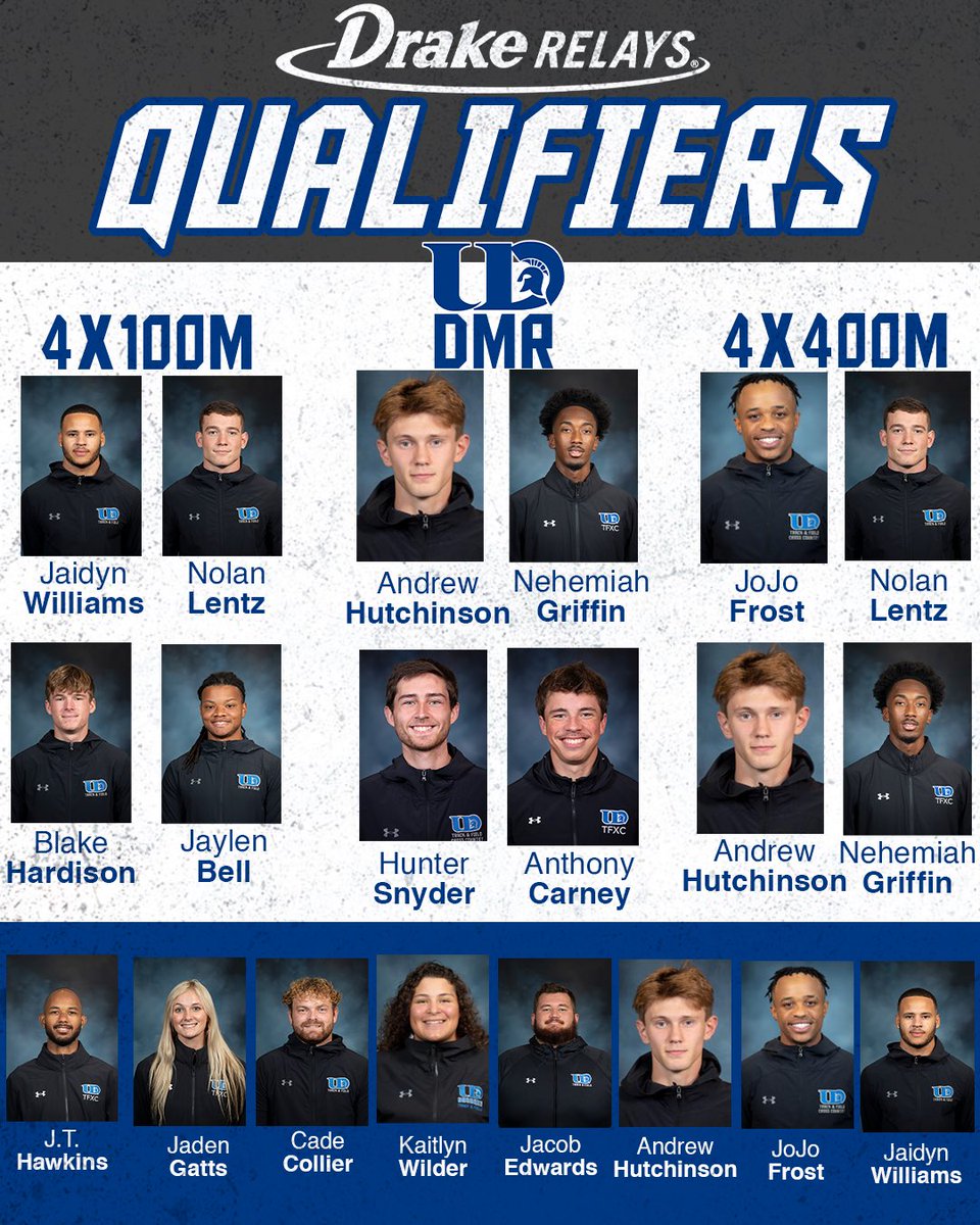 BLUE OVAL BOUND We have 13 athletes competing in 12 events this weekend at the 114th annual @drakerelays! We are scheduled to have 3 relays and 8 individuals compete in Des Moines! #UDspartansTF #BlueOvalAttitude