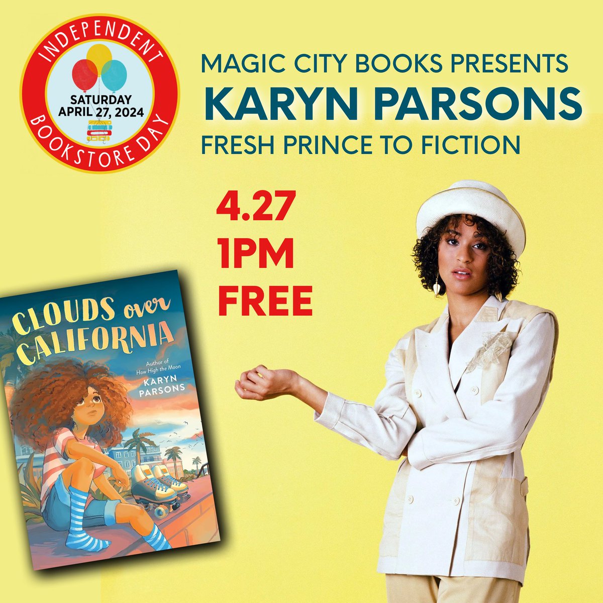 You should like totally come to this Saturday afternoon! Meet @Karyn_Parsons at 1pm. Bring the kids. Celebrate @BookstoreDay with MCB! Free and open to all.