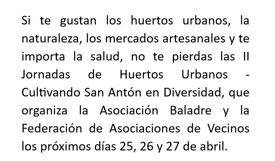 II Jornadas de Huertos Urbanos en San Antón
.
.
.
#poligonosantaanacartagena #construyendobarrio #avvpoligonosantaana #clubmayoresmayorazgo #dinotorresdealtatension #unlocalsocialyaenpoligonosantaana #FAVCAC #asociacionbaladre #sananton