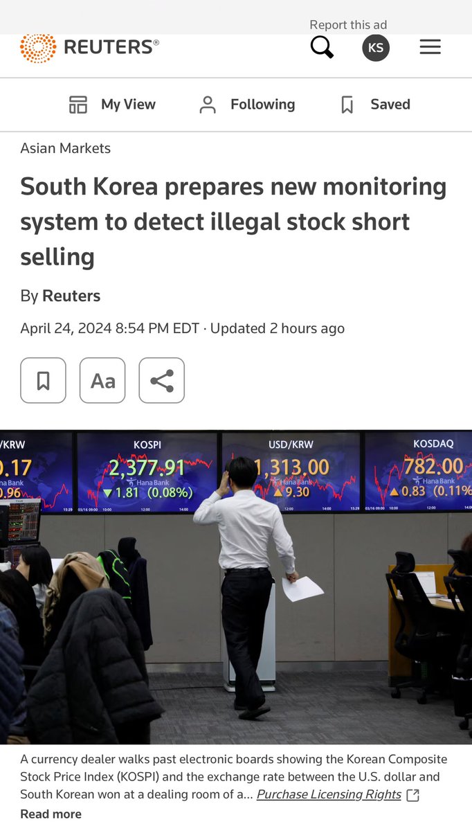'South Korea prepares new monitoring system to detect illegal stock short selling' 'South Korea's financial market watchdog said on Thursday it had prepared a new monitoring mechanism to detect illegal short-selling trades in the domestic stock market. Under the new mechanism,…