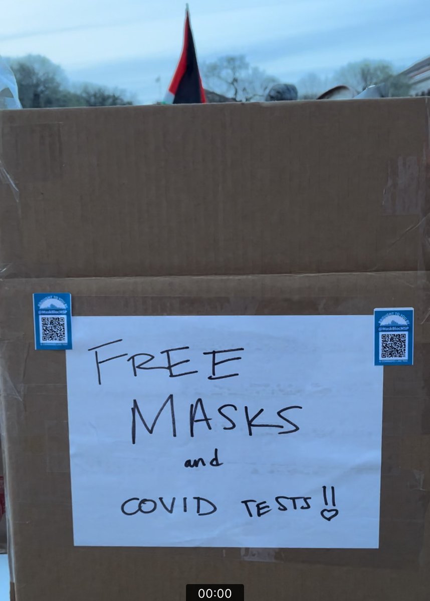 Just dropped off free masks and tests for protestors at the U of M. Solidarity and safety to all who are there. Free Palestine!