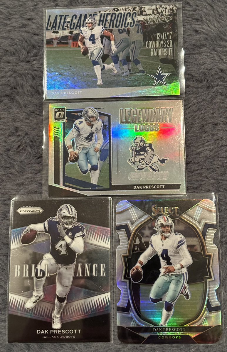 PigskinPC's tweet image. Stack Sale Post #137

Dak Prescott 4 Card Lot Insert/Die Cut Edition

$5

Comment “Take” and it’s yours! $1 PWE $5 BMWT. Stack until Wednesday 5/1 #StackAttack #TheHobbyFamily