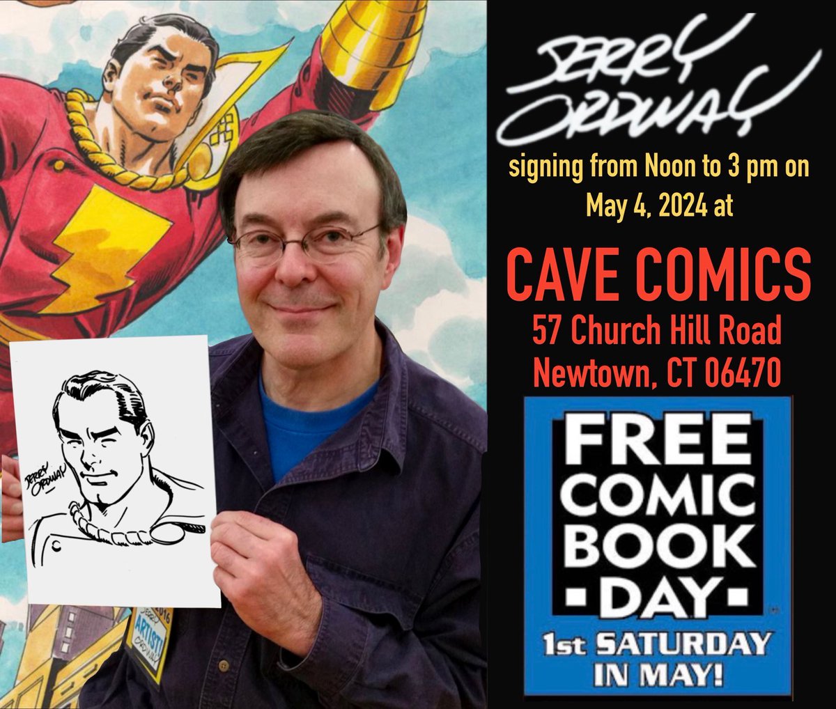 Come see me on Saturday May 4th at Cave Comics in Newtown CT, for Free Comic Book Day. I’ll be signing and selling comics and prints from noon until three pm. #freecomicbookday