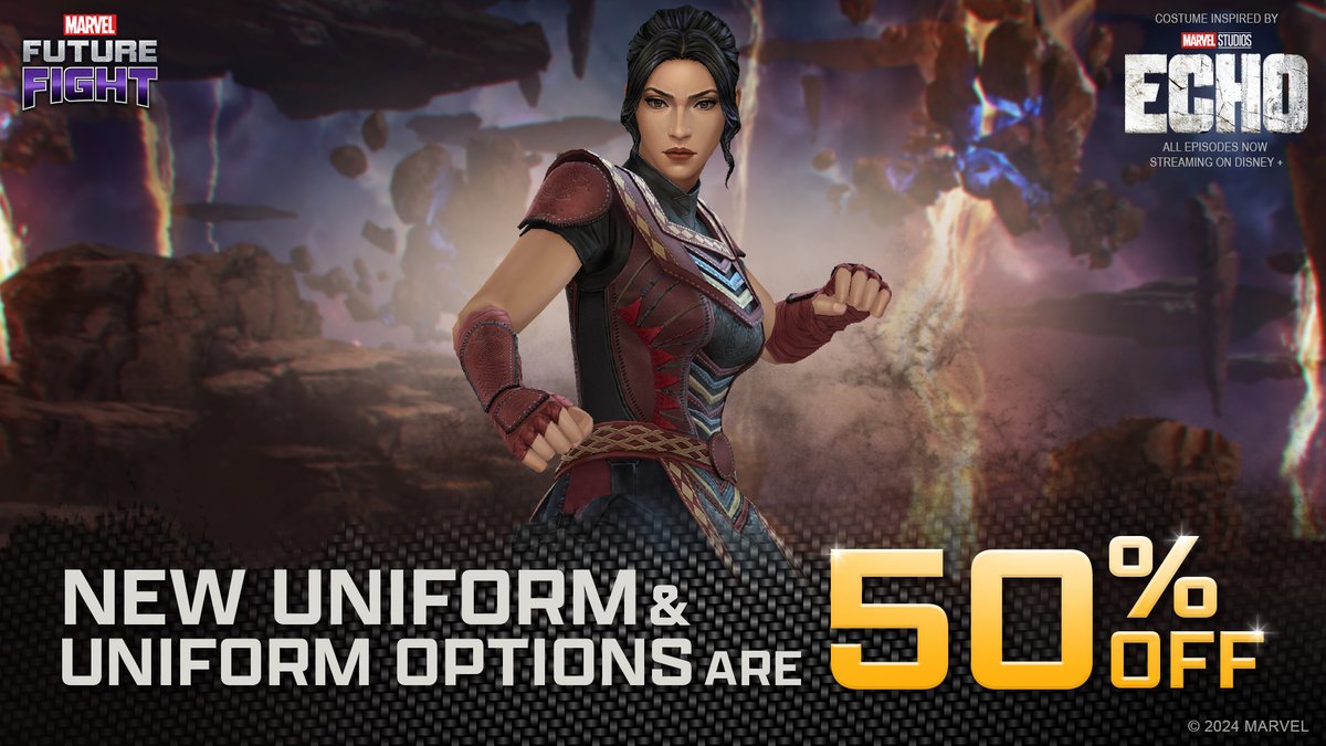 50% off! Discounts include this new uniform, and their uniform options. #MARVELFutureFight