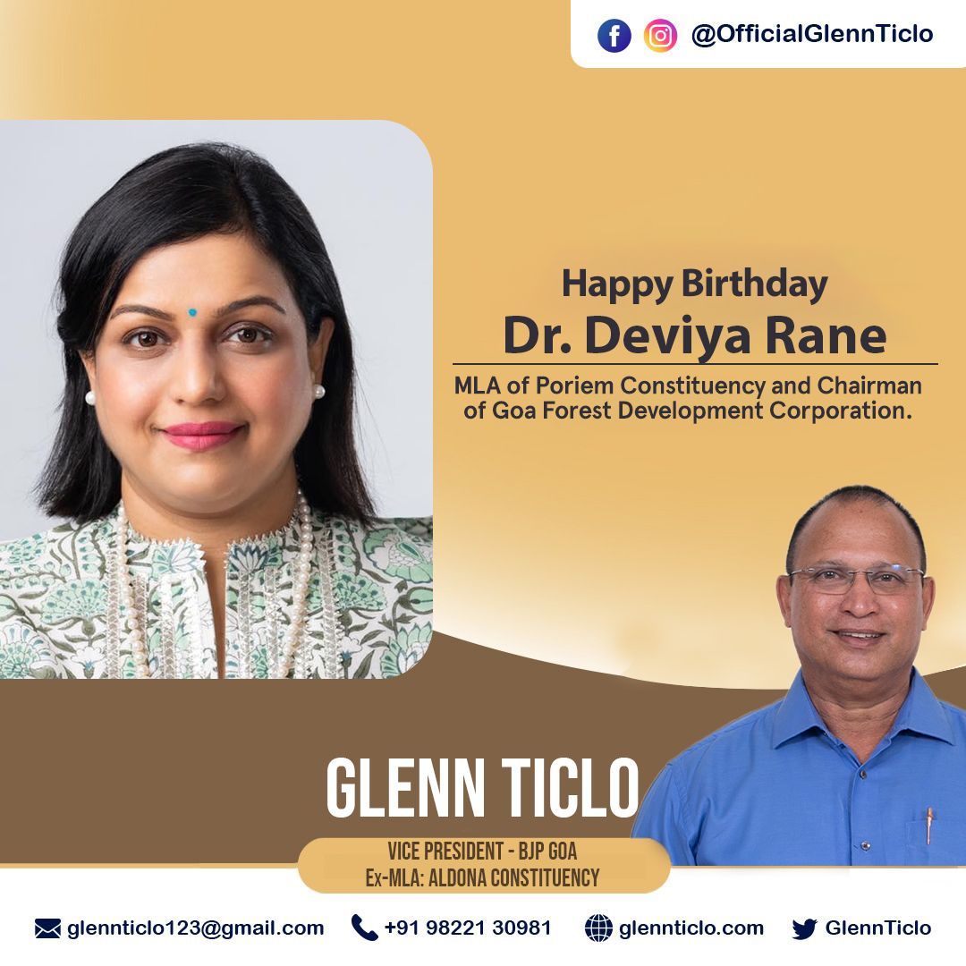 Hearty birthday wishes to Smt. @draneofficial, MLA of #Poriem Constituency and Chairman of Goa Forest Development Corporation. May the almighty bless you with joy, good health, and a long life. #HappyBirthday #DrDeviyaRane
