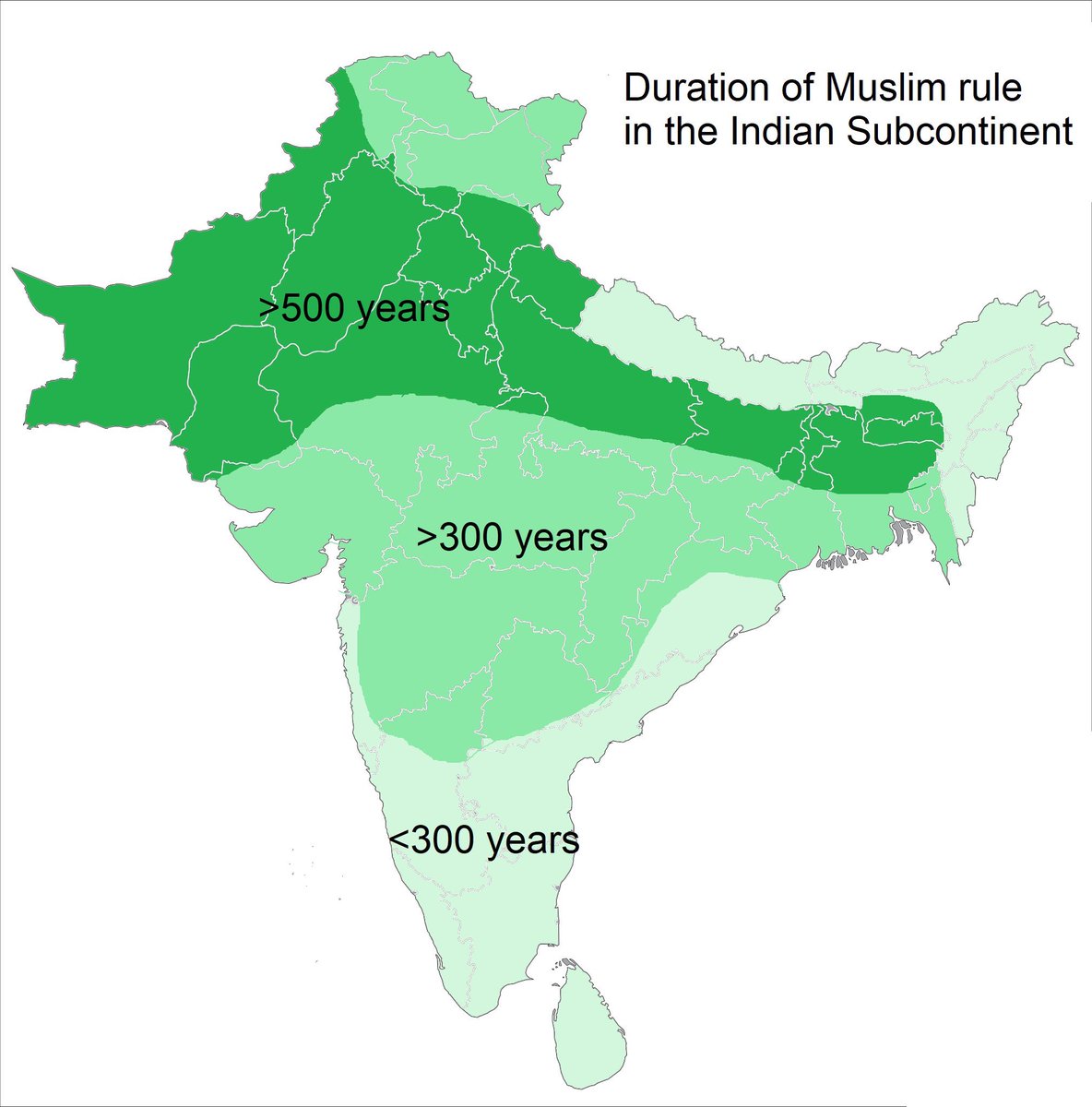 Majority of India wasn’t ruled by Islamic Invaders for even 500 years

The regions of India ruled by Muslims for over 500 years are today’s Pakistan, Bangladesh, UP, Bihar…….

Ironically Pakis & Banglis mock Indians when reality is their ancestors were cowards of highest order
