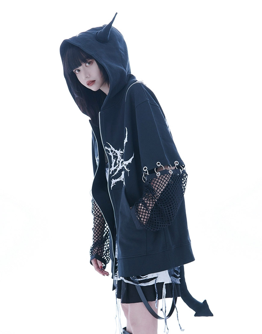 レフレム 2way袖メッシュツノ付きジップアップパーカー REFLEM レフレム 2way袖メッシュツノ付きジップアップパーカー