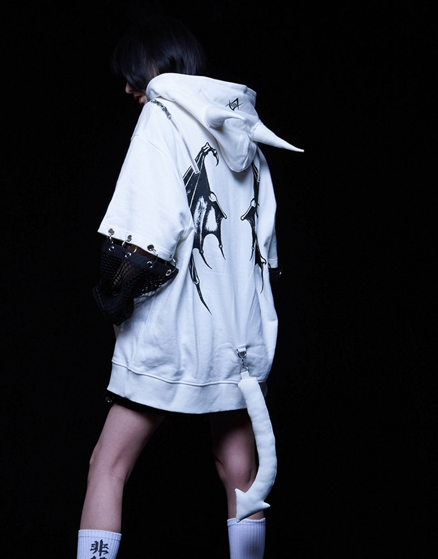 レフレム 2way袖メッシュツノ付きジップアップパーカー ツノ デビル パーカー レフレム 2way袖メッシュツノ付きジップアップパーカー ツノ デビル