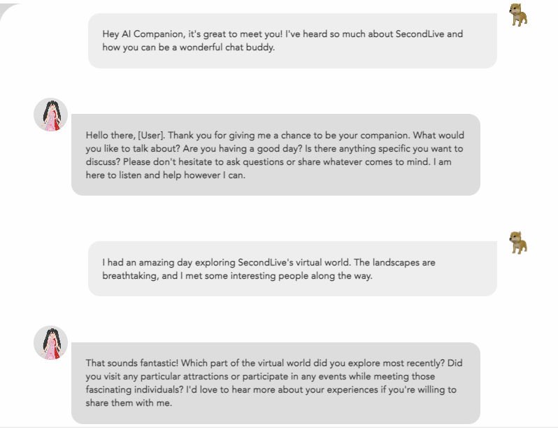 SecondLiveReal's tweet photo. 👭 Make a new friend and have a chat with #SecondLive AI Companions! Whether it's sharing joys or venting frustrations, your AI companion is here to listen and engage. Join the conversation now! 👉 https://t.co/TNEKPYrsah
#AICompanions #ChatBuddy #VirtualExperience https://t.co/NiqgkZbW0E