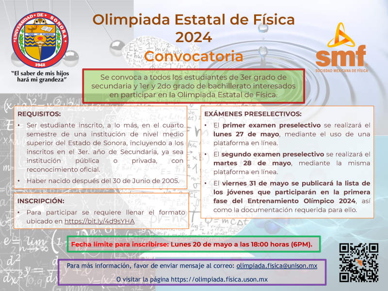 OEFSonora's tweet photo. Hola,
  Tenemos excelentes noticias:
¡¡Ya puedes consultar la Convocatoria de la OEF2024 en https://t.co/jjCPNpIqwD!!

  Tienes hasta las 6PM del 20 de Mayo para registrarte y participar.

  Gracias por compartir esta información con los interesados en esta competencia académica. https://t.co/2XNDHzoIz2
