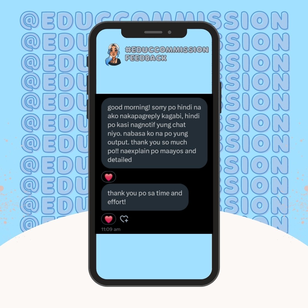 EDUCcommission's tweet photo. Thank you po for trusting EC! God bless! ♡︎  #EDUCcommissionFeedback

> tags: poetry, tula, haiku, tanaga, sonnet, reflection, position paper, infographics, posters, tarpaulins, brochures, modules, short stories &amp; more! シ︎ https://t.co/Hb4CM18Dcx