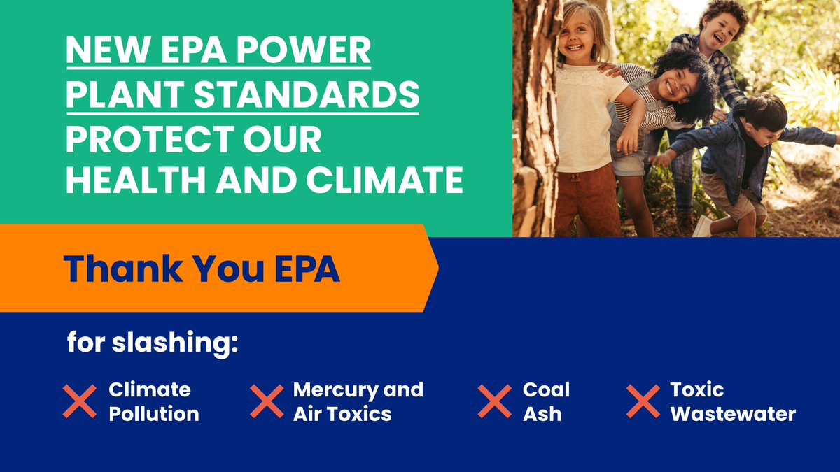🚨Breaking #SolutionsForPollution News 🚨

New @EPA power plant standards will slash dangerous climate pollution, mercury and air toxics, coal ash, and toxic wastewater – safeguarding our climate 🌎, protecting our health 🩺 & cleaning up our air 💨and water 🌊