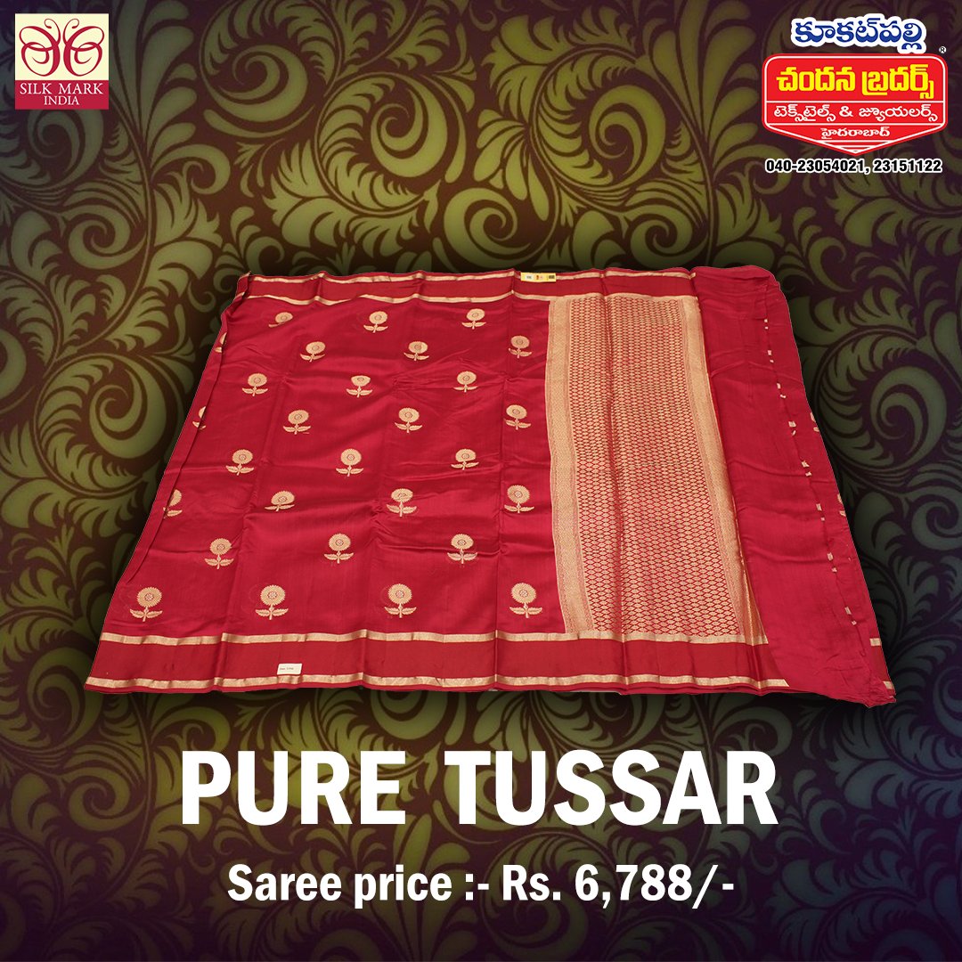 Pure Tussar silk Price : Rs. 6,788/- Call/WhatsApp +918790311774 Best sarees by Chandana Brothers KPHB.  #kukatpallychandanabrothers #kanchipuramsaree #Silksarees #Tussarsilk #Fancysarees #chandanabrothers #chandanabrotherssarees #sarees