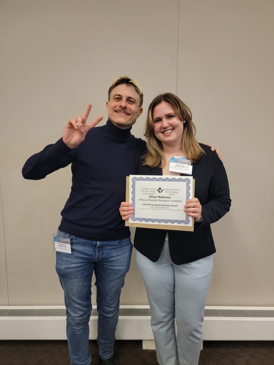 Congratulations to our PhD student Olivia for winning a poster award at #CSI2024! <a href="/CdnImmunol/">Canadian Society for Immunology</a> 🎉