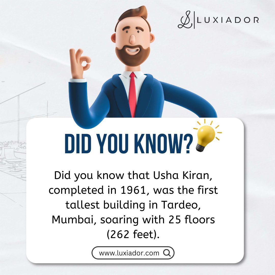 Discover a piece of Mumbai's architectural history! 🏙️ Did you know that Usha Kiran, completed in 1961, stood tall as Tardeo's first skyscraper, boasting 25 floors at 262 feet?
.
.
.
#buildingdesign #modernism #citylife #throwback #luxiador #mumbai #realestate #didyouknow