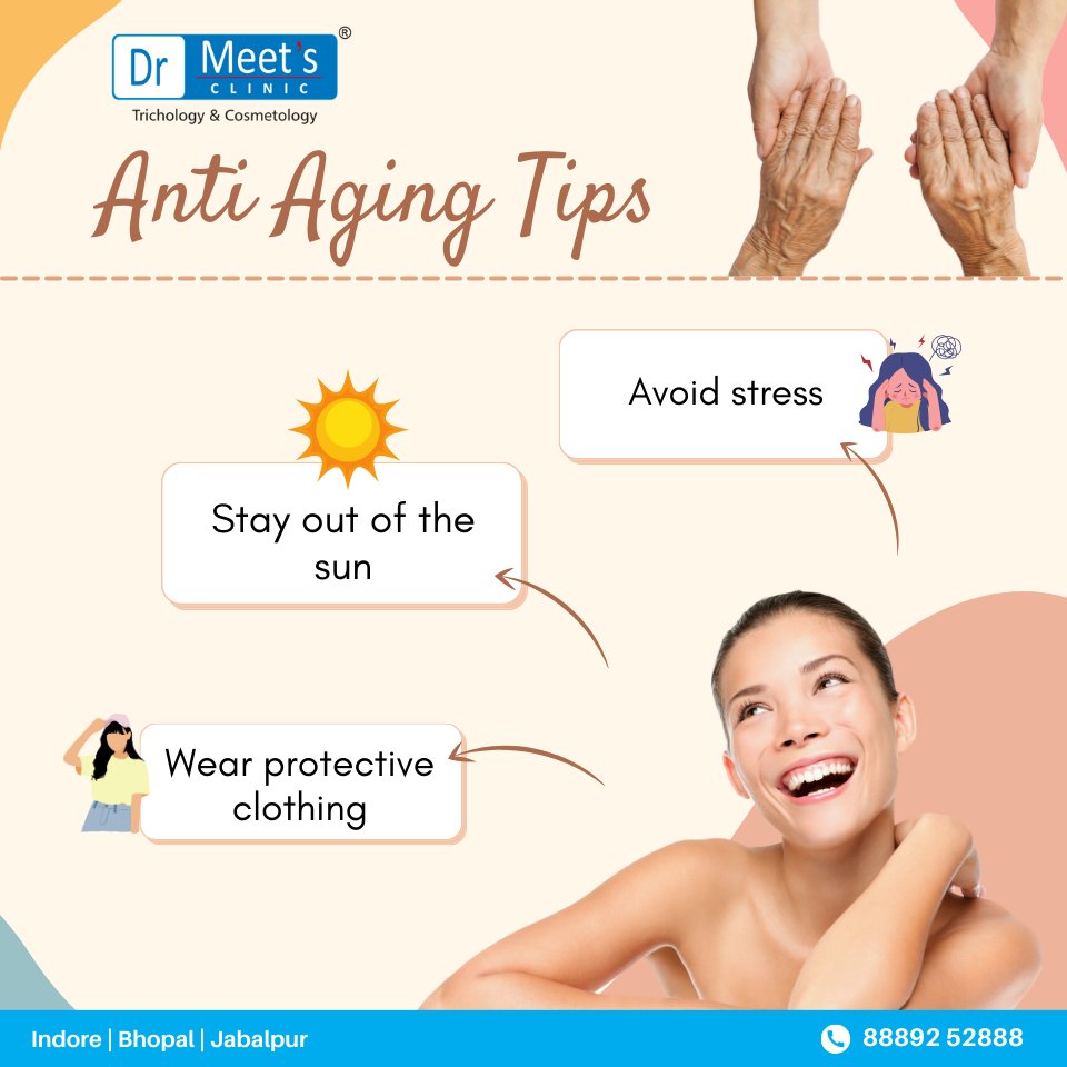 Unlock the Secrets to Youthful Skin! Explore Effective Anti-Aging Tips for a Radiant Glow! . . drmeetsclinic.in/cosmetology/ #AntiAgingTips #YouthfulSkin  #drmeetclinic #RadiantGlow #SkincareRoutine #HealthyAging   #YouthfulAppearance #GlowingSkin