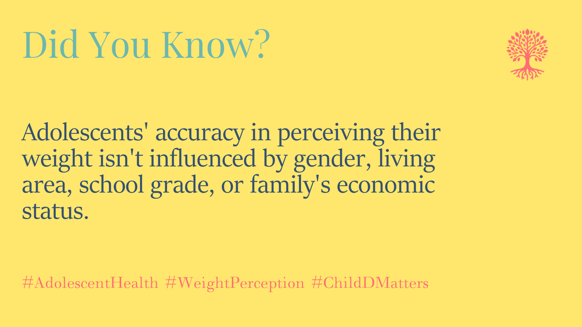 Adolescents' accuracy in perceiving their weight isn't influenced by gender, living area, school grade, or family's economic status. #AdolescentHealth #WeightPerception #ChildDMatters 1/5